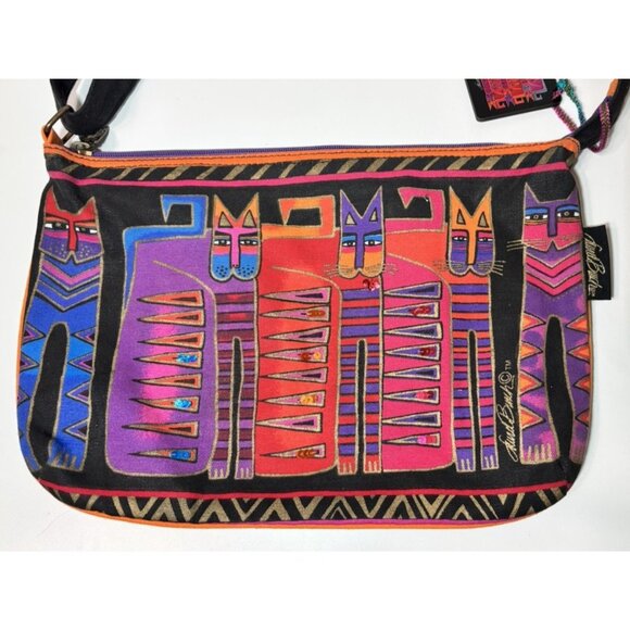 Laurel Burch Fantasticats Tote Shoulder Bag Boho Art To Wear Kitty Cats AS IS - Picture 2 of 10